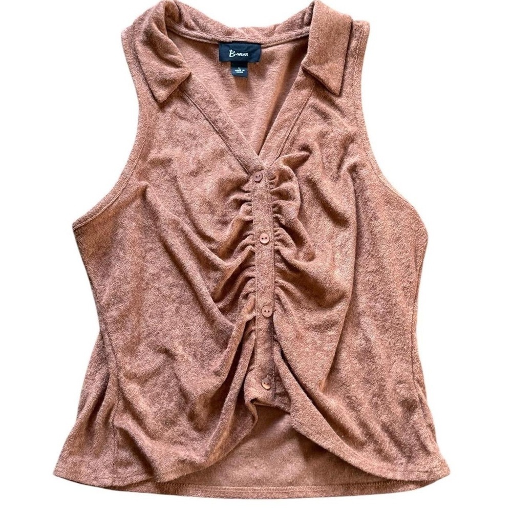A189- Light brown collared tank top with ruffle details #fairycore #Y2K